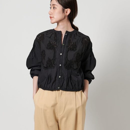 UNITED ARROWS ポプリン エンブロイダリー ブラウス ユナイテッドアローズ トップス シャツ・ブラウス ホワイト ブラック【送料無料】