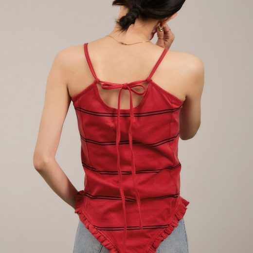 SALON adam et rope' 【crinkle crinkle crinkle(クリンクルクリンクルクリンクル)】border frill bodysuit / ボーダーフリルボディースーツ サロン アダム エ ロペ トップス キャミソール レッド【送料無料】