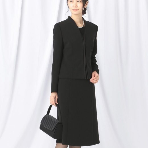 自由区 FORMAL 【洗える/縦横ストレッチ】セオプラスエス横二重ジャケット+ワンピース ジユウク スーツ・フォーマル セットアップスーツ ブラック【送料無料】