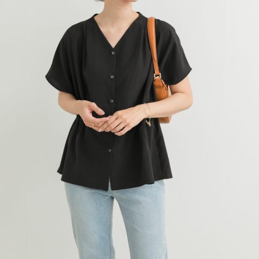 URBAN RESEARCH DOORS Vネックウエストギャザーブラウス アーバンリサーチドアーズ トップス シャツ・ブラウス カーキグリーン ブラック【送料無料】