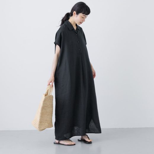 かぐれ 『2サイズ展開』リネンフレンチシャツワンピース カグレ ワンピース・ドレス ワンピース ブラック ネイビー【送料無料】