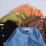 pooraリネンブレンド Crew-neck Gather-cuff カーディガン