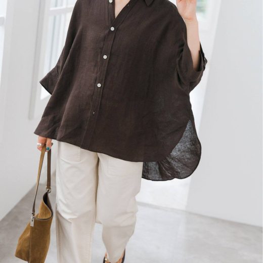 Spick & Span 《予約》60リネンキャンバスドルマンンスリーブシャツ スピックアンドスパン トップス シャツ・ブラウス ブラウン ベージュ ネイビー【送料無料】