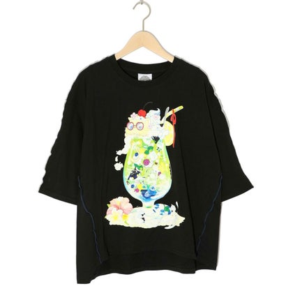 スカラー ScoLar 配色メロウステッチ クリームソーダ柄Tシャツ （ブラック）