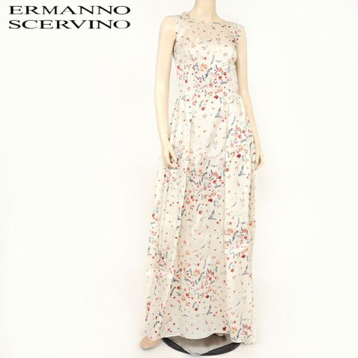 エルマンノ シェルヴィーノ（Ermanno Scervino）レディース ロングワンピース ホワイト系 　花柄　背中カット イタリア製 （サイズ/40）*sh0088