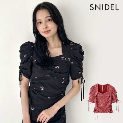【新作10%OFF】【即納】 スナイデル SNIDEL トップス 25春夏 プリントギャザースリーブブラウス 半袖 花柄 swfb252101