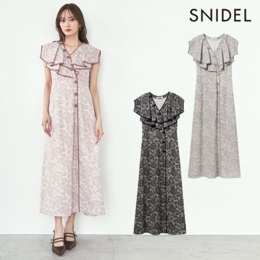 【SALE30%OFF】【即納】スナイデル SNIDEL ワンピース 25春夏 ラッフルカラーワンピース ロング丈 半袖 ドレス 花柄 フリル swfo252003