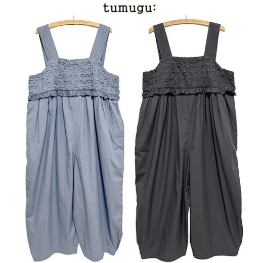 本品はポイント＋2倍です！tumugu ツムグハンドスモッキングコットンポプリン　サロペットサイズ：F