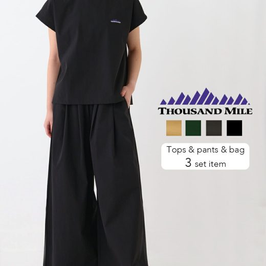 【20%OFF 6/4 20:00~】THOUSAND MILE サウザンドマイル フレンチスリーブシャツ&ワイドパンツセット TM251NP00042 セットアップ ナップサック フレンチスリーブ Tシャツ パンツ バッグ 3点セット 公式 正規品 25SS
