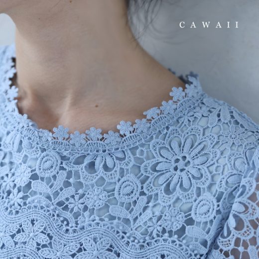 【再入荷♪4/24 20時】（S~L対応）春色ブルーのレースブラウストップス