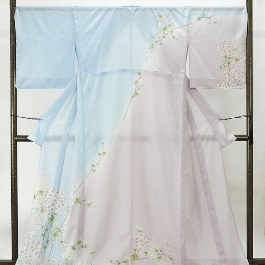 夏物 訪問着 新品 仕立て上がり 正絹 夏物 草花模様 身丈173cm 裄丈68cm 絽訪問着 夏 夏用 仕立済 着物 wb2356