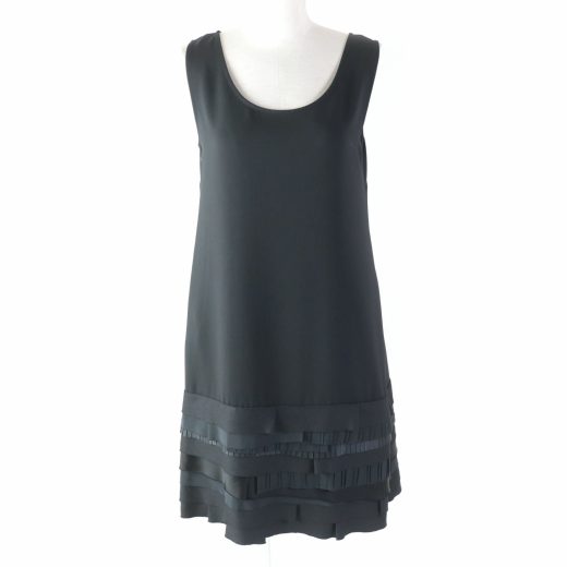 美品★FOXEY フォクシー 36754 トゥーフリルラッフルヘムドレス/ノースリワンピース ブラック 40 日本製 正規品 レディース【中古】