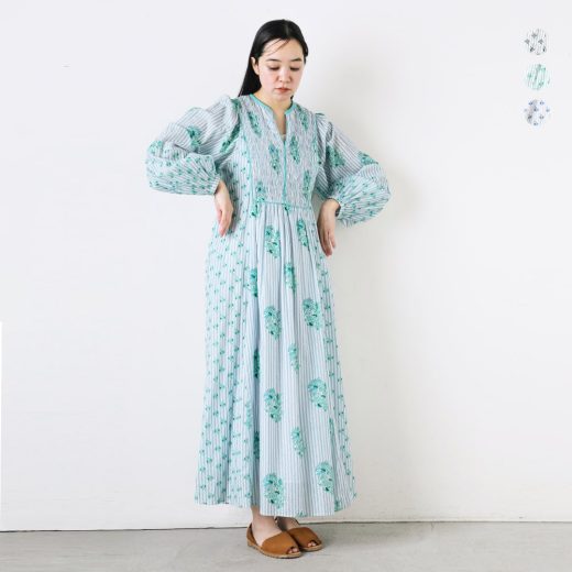 ne Quittez pas ヌキテパ コットン ジャガード リリー プリント シャーリング ドレス “Cotton Jacquard Lily Print Shirring Dress” 010451ga1-kk 2025ss新作 レディース【再入荷】【☆】