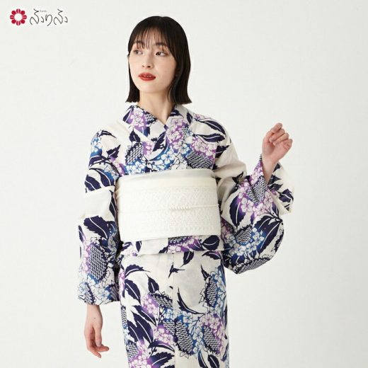 浴衣単品「 注染 額紫陽花 」公式 ふりふ 浴衣 レディース 女性 ゆかた yukata 総柄 白地 紫陽花 あじさい 青 紫 紺 白 ネイビー ブルー レトロ モダン 粋 涼しげ おしゃれ 華やか シンプル 大人 しっとり 大正ロマン 花火 お祭り 20代 30代 40代 50代 綿 古典 古風