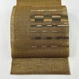 名古屋帯 美品 名品 夏帯 松葉仕立て 縞 幾何学 箔 茶色 正絹 【中古】