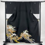 黒留袖 身丈159cm 裄丈64cm M 袷 千總 誰が袖好み 落款あり 桐竹鳳凰文 有職文様 銀糸 金彩 黒 正絹 逸品 【中古】 msp50
