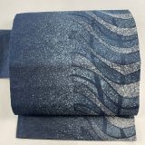 名古屋帯 美品 名品 落款あり 夏帯 幾何学 紺色 正絹 【中古】