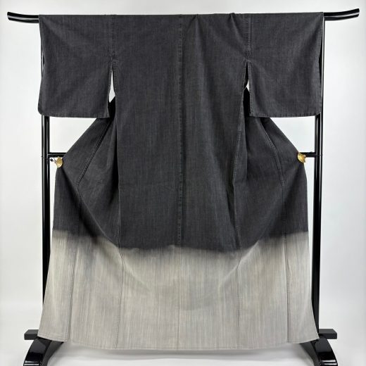 付下げ 身丈165.5cm 裄丈67cm M 単衣 バチ衿 ぼかし 墨色 綿 美品 名品 【中古】