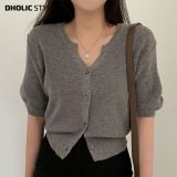 [fashion・10%SALE]《人気再入荷》クロップド半袖ニットカーディガン・p269339 レディース 【cd】 韓国ファッション カーディガン サマーニット ニット スキッパー キーネック ボタン 半袖 ハーフスリーブ スリム リブニット 無地 カジュアル 春 秋 STYLE