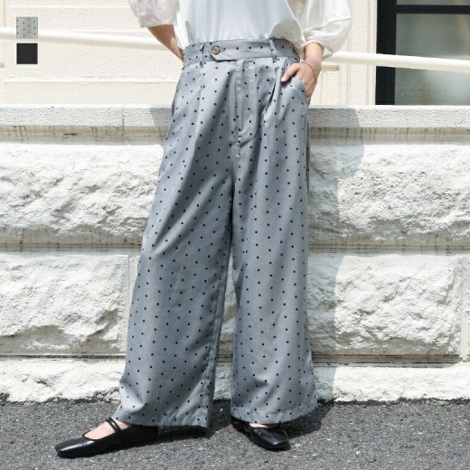 【7/20(日)23:59迄クーポンで10％OFF】パンツ レディース ボトムス ロング丈 フルレングス ワイドパンツ ドット柄 水玉 無地 ハイウエスト ポケット ロングパンツ 水玉柄 総柄 シンプル ナチュラル モード キレカジ 春 夏 秋 オシャレウォーカー【メール便不可】【30】