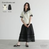 【送料無料】2点コーデセット 2025 レディース カットソー ポロシャツ トップス 半袖 Tシャツ リボン スカラップ スカート ボトムス ロング丈 ギャザー フリル シアー 裏地付き 春 夏 オシャレウォーカー【メール便不可】【30】