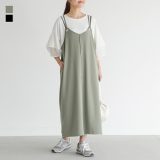 ワンピース レディース ドレス ノースリーブワンピース キャミワンピース ロング丈 マキシ丈 配色 メロウ 異素材 カジュアル シンプル ナチュラル モード キレカジ 春 夏 オシャレウォーカー※メール便可※【10】