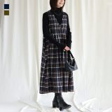 ロングワンピース ノースリーブ レディース ワンピース チェック柄 Vネック タック ポケット レイヤードワンピ レイヤード 重ね着 ロング丈 着回し チェックワンピ ワンピ 大きいサイズ 体型カバー【メール便不可】【20】