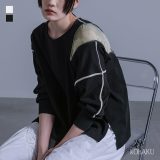 Tシャツ カットソー レディース トップス 長袖Tシャツ 長袖カットソー デザインTシャツ 長袖 ファスナー 異素材 シアー 配色 クール モード メンズライク 個性派 変形 ハイデザイン アシンメトリー※メール便可※【10】