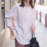 シャツ ブラウス 長袖 長袖シャツ 長袖ブラウス レディース 秋 冬 異素材 バンドカラー アシンメトリー アシメ 胸ポケット ビッグシャツ 体型カバー 大きいサイズ お尻が隠れる ゆったり 重ね着 レイヤード※メール便可※【10】