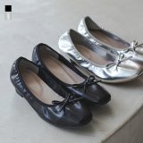 シューズ レディース パンプス リボン バレエシューズ バレエ スクエアトゥ 合成皮革 合皮 伸縮性 履き口ゴム ローヒール 低めヒール フィット 歩きやすい オシャレウォーカー【メール便不可】【30】