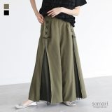 パンツ レディース ボトムス ロング丈 ワイドパンツ フレア チュール リボン レースアップ 配色 裏地付き ポケット タック ベルトループ ウエストゴム 無地 異素材MIX 春 夏 秋 冬 オシャレウォーカー※メール便可※【10】