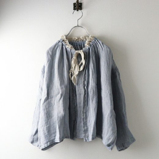 2024SS ネストローブ nest Robe リネンパナマボレロブラウス F/サックスブルー トップス ギャザー【2400014509168】【中古】