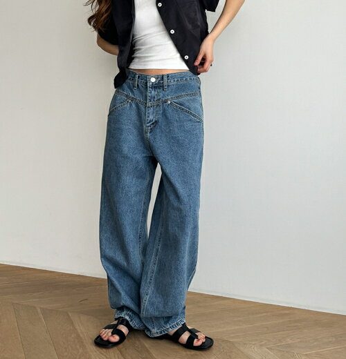 【送料無料】El marヨークデニムパンツキャナルジーン CANALJEAN El mar エルマール レディース ボトムス 無地 フルレングス ルーズ 落ち感 シンプル カジュアル おしゃれ
