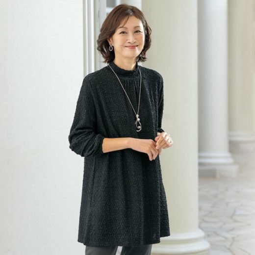 チュニック 大人可愛い おしゃれ 春夏 ミセス シニア ファッション 40代 50代 60代 70代 80代 フクレジャカードカットソーチュニック