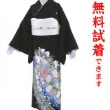【最大3枚まで試着可能】桂由美 花の響き 黒留袖 レンタル 343番A/B(旧2225)　フルセットレンタル 往復送料無料 試着OK かんざし 髪飾り レンタル 留袖 留袖レンタル レンタル留袖 黒留袖 フリーサイズ 【kuf】