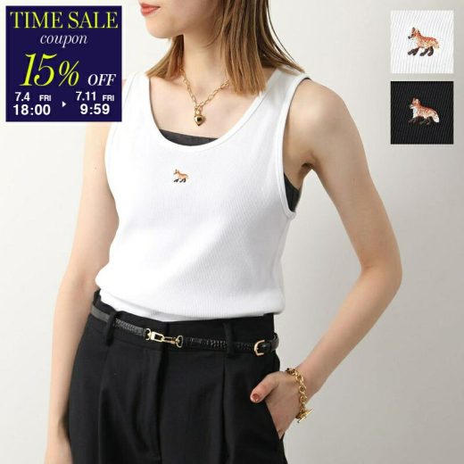 【7/11-9:59迄15％OFFクーポン対象】MAISON KITSUNE メゾンキツネ タンクトップ BABY FOX RIBBED TANK TOP MW00103KJ0125 レディース ノースリーブ ロゴ 刺繍 カラー2色【cp_fifte】