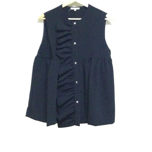 【中古】yori(ヨリ) ベスト ダブルクロス/フリル/フレア 黒