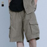 ハーフパンツ メンズ ボトムス 半ズボン カーゴショーツ ワイド セットアップ対応 サイズ調整可能 着回し ポリスウェード ミリタリー ストリート 春 夏 オシャレウォーカー※メール便可※【10】