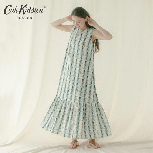 【クーポンで最大500円OFF〜7/11 01:59迄】 キャス キッドソン 公式 バックリボンドレス Garden Stripe / ワンピース バラ ローズ 花柄 ストライプ レディース キャスキッドソン Cath Kidston