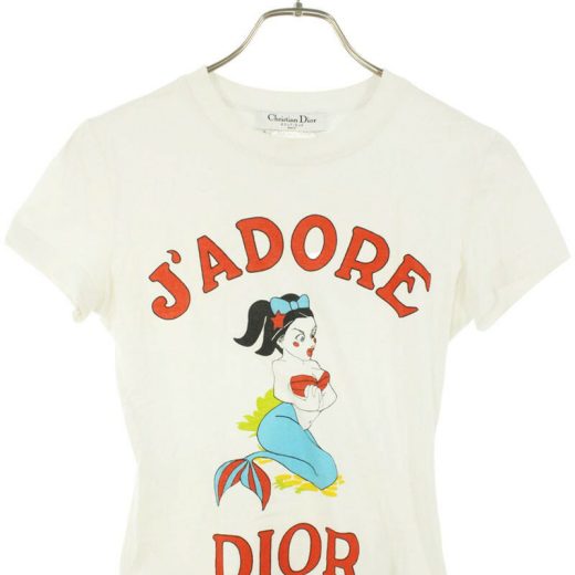 クリスチャンディオール Christian Dior　サイズ:38 2A12155028 ガリアーノ期マーメイドカートゥーンロゴプリントTシャツ(ホワイト)【107052】【BS99】【レディース】【中古】bb317#rinkan*C