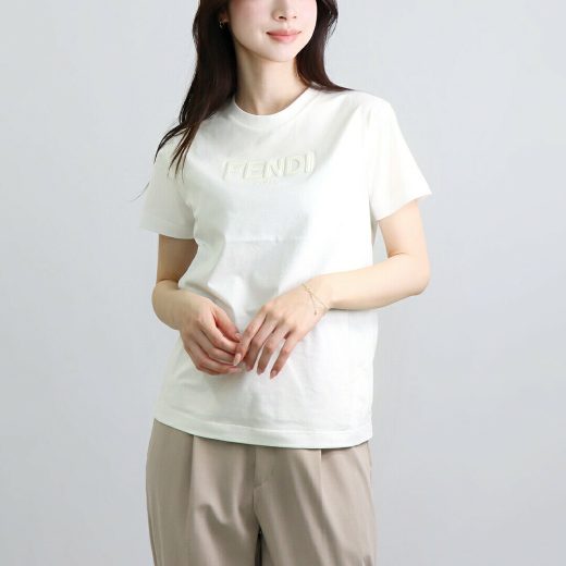 フェンディ FENDI キッズ レディース 半袖Tシャツ 大人もOK　JUI1747AJ F0TU9 GESSO
