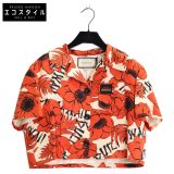 GUCCI グッチ 【新品同様/国内正規】619247 ZAEXM フラワープリント シルク100％ ショート ジャケット 36 ベージュxオレンジ レディース 【中古】