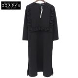 YOKOCHAN ヨーコチャン 美品 ロングスリーブ フリルトリム パールドレス ワンピース レディース ブラック 36 YCD-323-896 23年製 ワンピース 36 ブラック レディース 【中古】