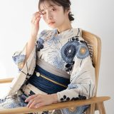 こだわり 浴衣 5点セット (浴衣/帯/下駄/腰紐/着付け冊子) 浴衣 レディース 浴衣 セット ※レース兵児帯は別売り 綿麻 ネイビー 菊