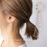 アクセサリー ロング ノンホールピアス イヤカフ 片耳用 レディース イヤーアクセサリー イヤーフック ウェーブ チェーン 5連 フェイクパール ウェーブ フォーマル パーティー オシャレウォーカー※メール便可※【2】