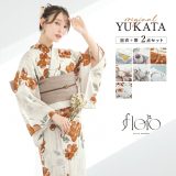 ＼50%OFF☆9,990円⇒4,995円／★まとめ買いで最大10%OFF！☆6/28~7/12 9:59浴衣 セット レディース 浴衣セット 兵児帯 2025 floro 簡単 涼しい コーディネート済み 白 紫 茶色 水色 青 赤 グレー ブラウン 花柄 おしゃれ 可愛い 大人 S フリー 送料無料