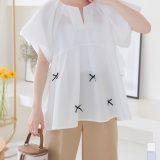 ≪ シークレットセール ≫リボンモチーフペプラムブラウス [C7155] レディース 20代 30代 40代 リボンモチーフ ペプラムブラウス リボン モチーフ ペプラム ブラウス トップス チュニック フレア 体型カバー スキッパー キーネック パフスリーブ