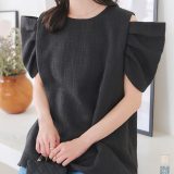 ≪ SUMMER SALE ≫ ボリュームショルダー ツイードトップス レディース ツイード ツィード チュニック 骨格ウェーブ 肩出し マタニティ 体型カバー お腹 二の腕 オフショル オフショルダー ショルダーカット ボリュームスリーブ パワショル [C7251]【送料無料】
