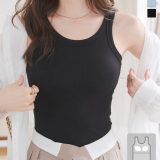 ≪7/27 新発売!!1990円 送料無料≫ カップ付き タンクトップ カップ付きインナー 夏 レディース インナー Uネック リブ [C7610] ストレッチ トップス カットソー 伸縮 薄手 涼しい カップ付き ノースリーブ Uネック インナー レイヤード 重ね着 春【送料無料】【メール便】