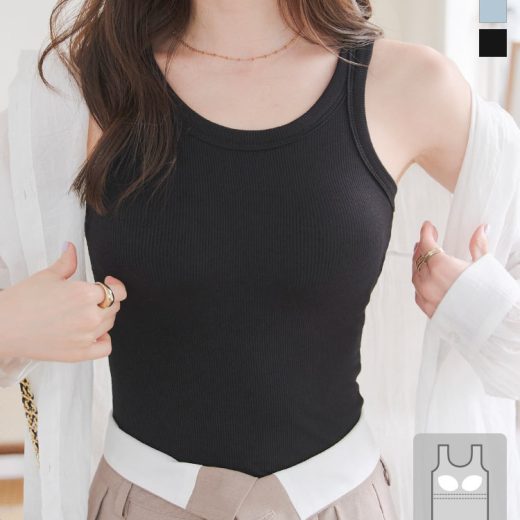 ≪7/27 新発売!!1990円 送料無料≫ カップ付き タンクトップ カップ付きインナー 夏 レディース インナー Uネック リブ [C7610] ストレッチ トップス カットソー 伸縮 薄手 涼しい カップ付き ノースリーブ Uネック インナー レイヤード 重ね着 春【送料無料】【メール便】